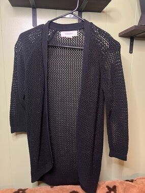 Workshop Republic Clothing Black Open-Weave Long Cardigan